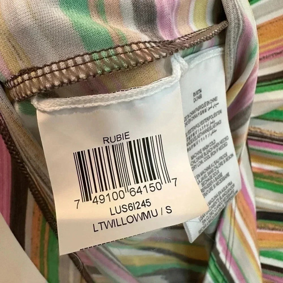 BCBGMAXAZRIA | Women's Size S Small  Dress Stripe Print Ruched Side Brown Multi - Picture 8 of 10